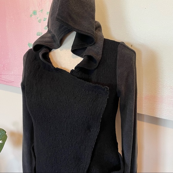Free People Black Gray Drippy Wool Jacket Hoodie Sweatshirt Coat Asymmetrical XS - Picture 3 of 10